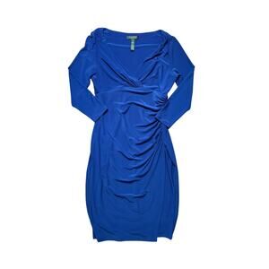 Lauren Ralph Lauren Women’s Royal Blue Sheath Dress 3/4 Sleeve Ruched Size 6